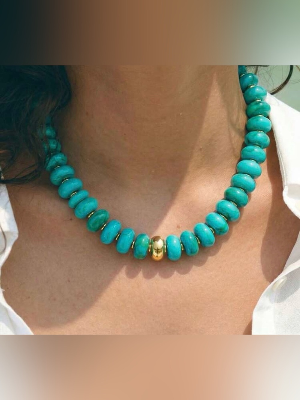 Boutique | Turquoise Beaded Necklace with Gold Accents